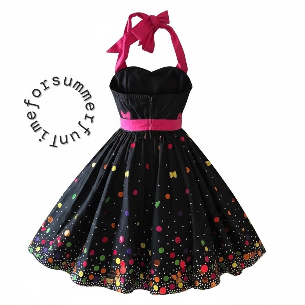 Disney Minnie Mouse Rockabilly Halter Dress Black Pink Polka Dot Bows Small S